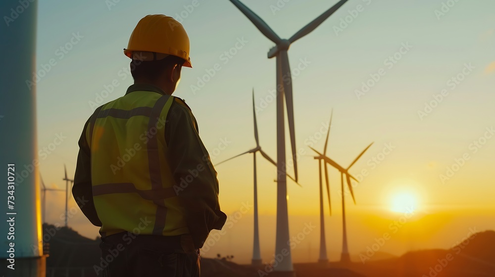Aufkleber Generative AI : Power engineer are working with wind turbines.