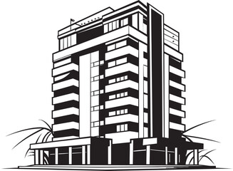 Obraz premium Charcoal Skyscraper Silhouette Black Multifloor Sketch Noir Mixed Use Masterplan Vector Building in Black