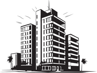 Noir High Rise Design Vector Building in Black Midnight Urban Development Sketch Black Multifloor Sketch