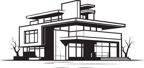 Obsidian Corporate Tower Sketch Black Multifloor Building Outline Ebony High Rise Blueprint Vector Multifloor Structure in Black