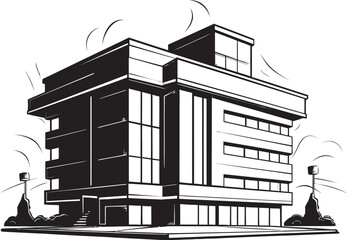 Noir Mixed Use Masterplan Black Multifloor Building Design Midnight Residential Tower Vector Building Icon in Black