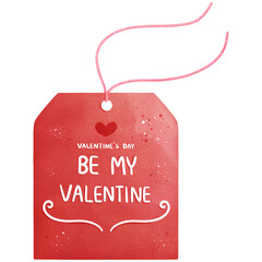 Watercolor Valentine’s Day Gift Tag Illustration Isolated on Transparent Background