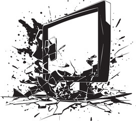 Ruined Reception Icon Vector Design of Smashed Television Set Wrecked Watchbox Silhouette Black Vector of Broken TV Design