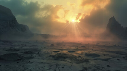 Mysterious extraterrestrial world landscape, ideal for cosmic-themed desktop or video call backgrounds.