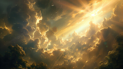 Breathtaking view of sunlit clouds from above, symbolizing tranquility and heaven, suitable for spiritual themes.