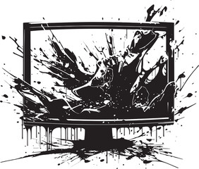Cracked Console Black Icon of Broken TV Screen Demolished Display Vector Graphic of Smashed TV in Black