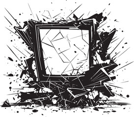Shattered Signals Black Vector of Shattered TV Broken Broadcast Vector Graphic of Smashed Television