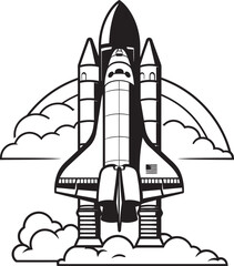Celestial Conqueror Black Icon of Rocket in Space Stellar Soarer Vector Rocket Sketch in Black