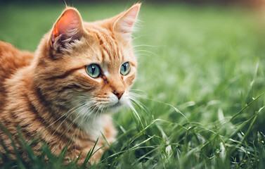 Naklejka na ściany i meble cat on grass