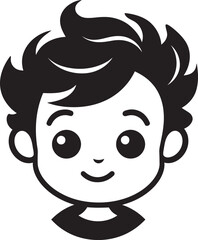 Cherished Cherub Black Icon of Childs Face Tiny Tot Vector Design of Toddler Face in Black