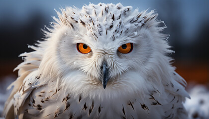 Naklejka premium Eagle owl, snowy owl, great horned owl, staring at camera generated by AI