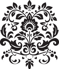 Retro Rhododendrons Black Vintage Floral Icon Timeless Tansy Vintage Floral Element in Black