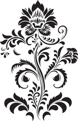 Noir Nostalgia Vintage Floral Icon in Black Elegant Etchings Vector Design of Vintage Florals with Black Accents