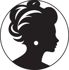 Midnight Majesty Black Woman Face Icon Vintage Veil Vector Design of Woman Face in Black