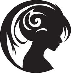 Elegant Embrace Vector Woman Face in Black Midnight Muse Black Icon of Womans Face