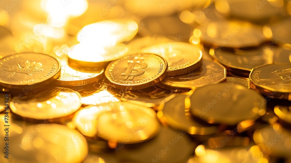 Aufkleber Generative AI : gold money coin background are laid in graph. Digital transformation for next generation technology.
