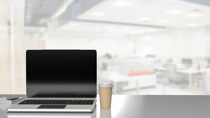 The laptop on table for Business concept 3d rendering.