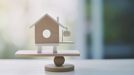 Obraz na płótnie Canvas Generative AI : House Model Balance Equilibrium Concept. Real Estate Money