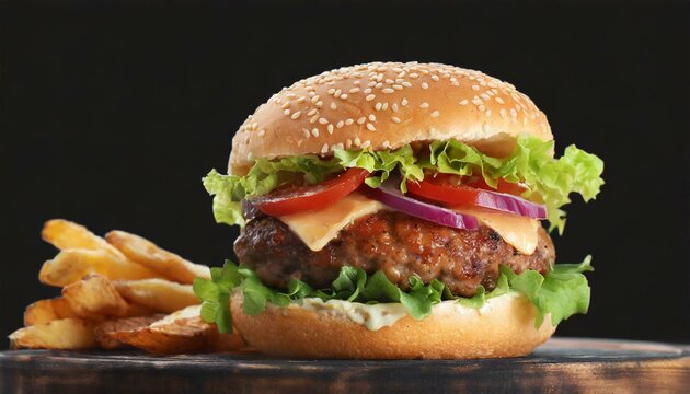 Tasty fresh burger with cutlet isolated on vlack background