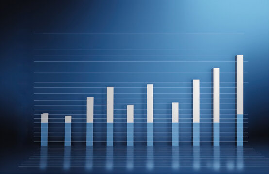 Bar chart on blue background.
