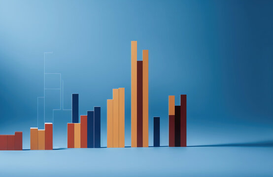 Bar chart on blue background.