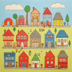 houses colored page for adults,suggest a village