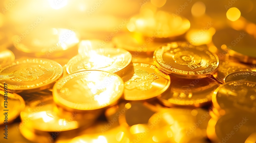 Poster Generative AI : gold money coin background are laid in graph. Digital transformation for next generation technology.