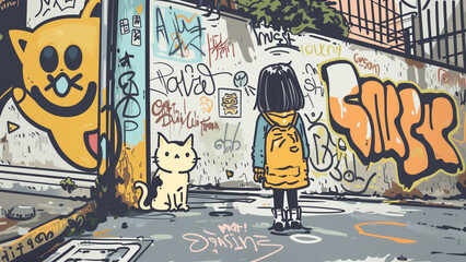 Urban Whimsy: A Girl, Her Cat, and Graffiti Art