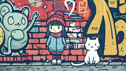 Urban Whimsy: A Girl, Her Cat, and Graffiti Art