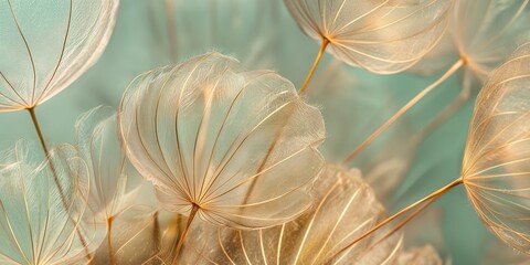 macro close up of dandelion on turquoise background