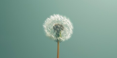 close up of a single dandelion isolated on a turquoise background