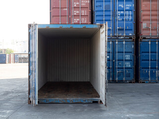 Box good empty blank container cargo logistic transportation shipping industry business crisis import export freight delivery international loading commercial warehouse economy harbor terminal stack 