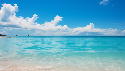 Fototapeta na wymiar Idyllic tropical coastline, turquoise waters, bright sky, tranquil relaxation generated by AI