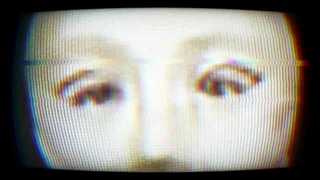 Creepy Mask on tv screen with glitch effect