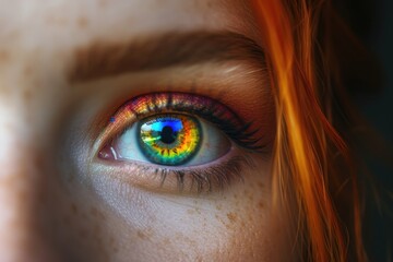 Close up woman's eye with long black lashes