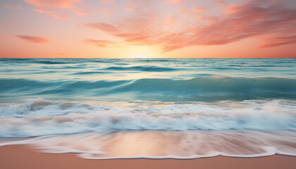 Fototapeta na wymiar Sunset over the tranquil coastline, waves crashing on sandy shores generated by AI