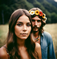 Vintage image of a couple of young hippies