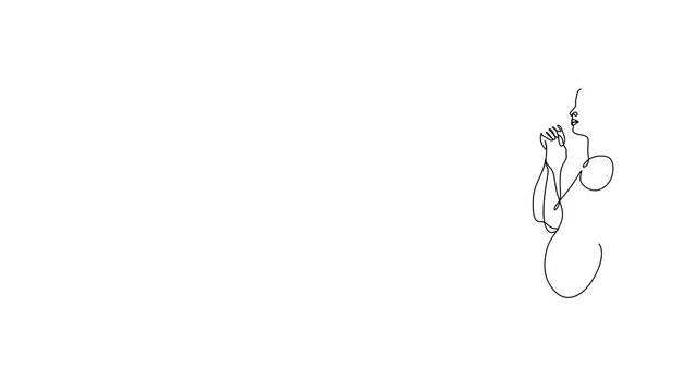 Pregnant woman and mother with baby. Continuous line drawing animation video. Pregnant woman hugging belly line art vector video. happy pregnant woman line art drawing. 4k stock video of a developing 