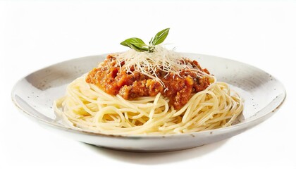 Spaghetti with bolognese sauce isolated on white background