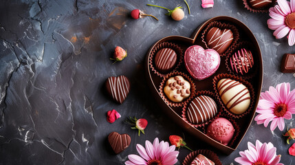 Chocolats de luxe pour la Saint-Valentin dans une boîte cadeau en forme de coeur
