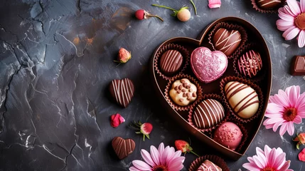 Fototapeten Chocolats de luxe pour la Saint-Valentin dans une boîte cadeau en forme de coeur © Carl