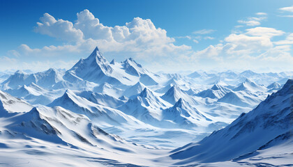 Majestic mountain peak, snow covered landscape, tranquil scene, beauty in nature generated by AI