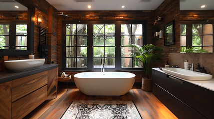 A modern bathroom with sleek interior design. Created with generative AI.
