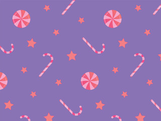 Candy and stars seamless pattern. Can be used for wallpaper, pattern fills, web page background, fabric, surface textures. Vector illustration.	
