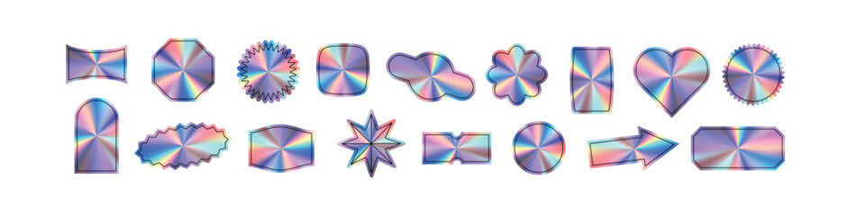 Holographic sticker label silver gradient, for sale badges or holograph stamps. hologram effect. Flat vector illustration isolated on white background.