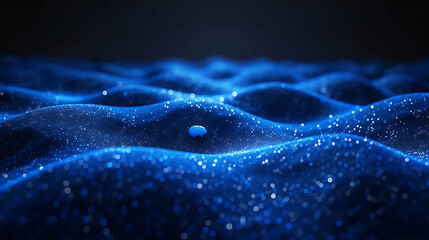 background of a dark blue sonic ocean, in the style of confetti-like dots, focus stacking,  smooth and curved lines, gravity-defying landscapes, water drops