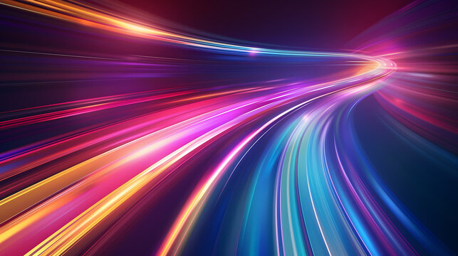 Neon colored geometric speed lines abstract technology background.