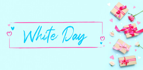 Banner for White Day with gifts, flowers and hearts