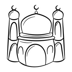 Mosque Hand Drawn Icon. Outline Doodle Islamic Icon Collections