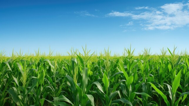 rural corn field with blue sky